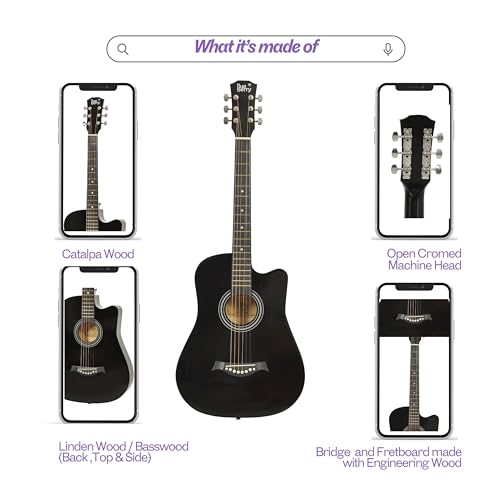Image of BLUEBERRY B-D38, Acoustic Guitar Kit Inbuilt Truss Rod with Bag, Strap, One Pack Strings And Picks - 38 Inch (Black)