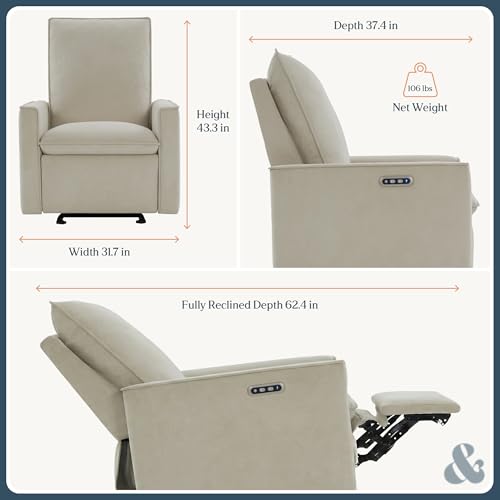 Image of Nurture& Montauk Power Glider Recliner - Premium Nursery Recliner Chair with USB‑A /C, Adjustable Headrest & Gentle Glide, Stain‑Resistant Upholstery, Comfortable & Space‑Smart, Ivory