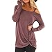 Produktbild iHENGH Damen Frühling Sommer Top Bluse Bequem Lässig Mode Frauen Womens Casual Weiche Lange Ärmel O Hals Knot Side Twist Bluse Top T-Shirt(Khaki, 2XL)