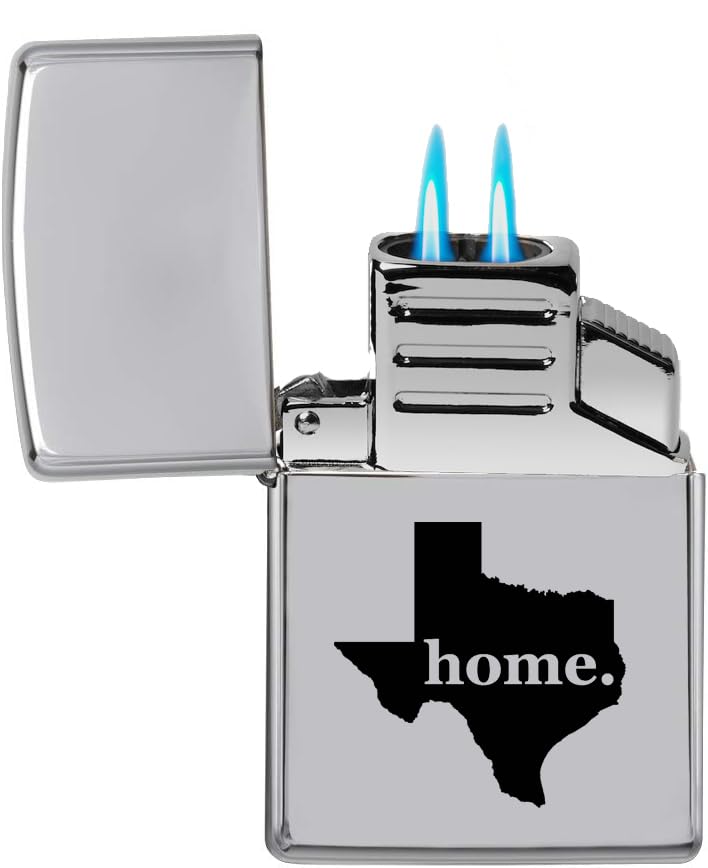 Encendedor Doble Llama Texas Home Cromo