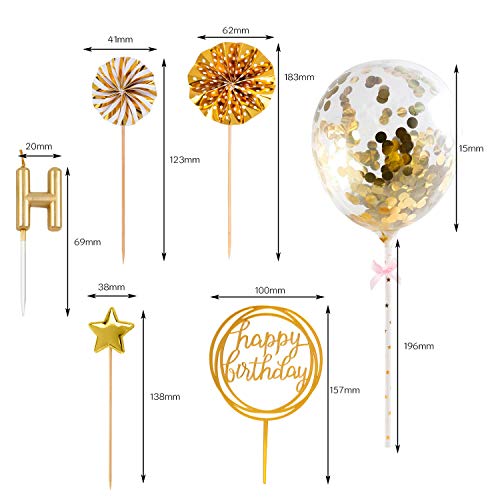 Bean Lieve Birthday Candles Set - Cake Topper Decoration With Cake Candles Confetti Balloon Stars And Fan Cupcake Toppers 12 Pieces Birthday Cake Decor For Birthday Party Celebration (Gold) #TOP1