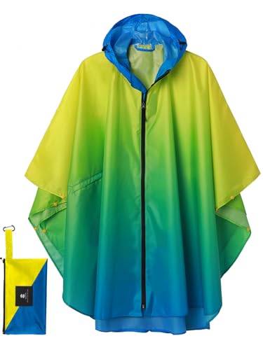 Image of SaphiRose Adult Rain Poncho Waterproof Hooded Zipper Raincoat with Pockets | OEKO-TEX Certified 100% Polyester, Lightweight Packable Storage Pouch, Heat-Sealed Seams, Quick-Dry for Outdoor Hiking