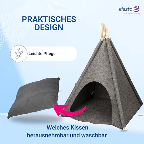 Katzenhöhle & Hundehöhle für kleine Hunde - bequemes Indoor & Outdoor Tipi Zelt aus Filz - Kuschelhöhle Katze & Hund - Katzenbett inkl. Kissen - Geschenkidee für Tiere, Farbe:grau/dunkelgrau