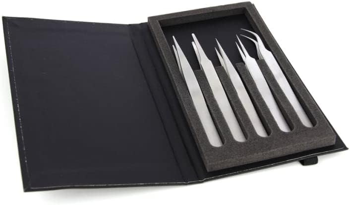 758TW8107 - High Precision Tweezer Kit, 5 Pieces, Anti-Acid/Anti-Magnetic Stainless Steel