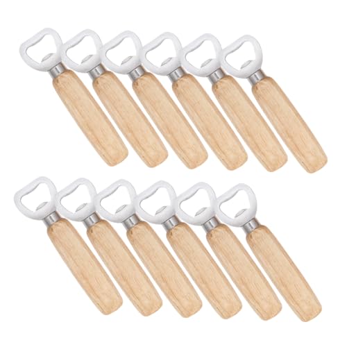 Ciieeo 12pcs Wooden Handle Stainless Steel Beer Bottle Openers Manual Can Openers for Home Use and Parties Ergonomic Design Construction Effortless Operation