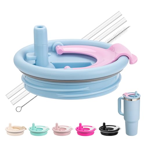 Snowfall 40 oz Tumbler Flip Straw Lids for Stanley, Flip Straw and Spout 2 In 1 Screw-on Lid, Spill and Leak-Proof Replacement Lid for Stanley Quencher, Compatible with 40oz Cup (Light Blue)