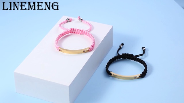 Personalized Bracelet With Engraved Nameplate - Adjustable Braided Rope, Stainless Steel Tag, For Women/Men/Couples - View #5