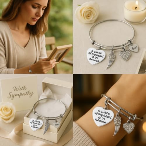 Infinity Collection Memorial Gifts for Loss of Mom Dad In Memory of Jewelry Sympathy Bracelet Bereavement A Piece of My Heart is in Heaven Engraved Grief Gifts for Women4