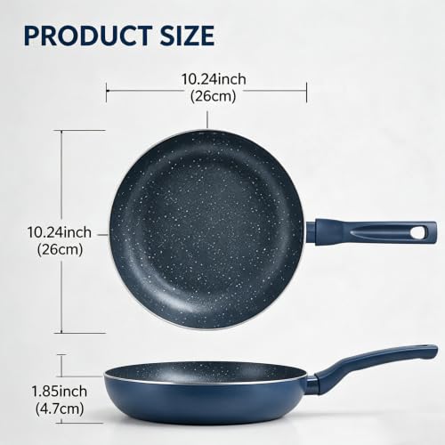 CYPHERTAN Nonstick Frying Pan, 10.23''/3QT Diameter, Granite Non-Stick Coating, Recycled Aluminium, Soft Touch Handle,Suitable for All Hobs Including Induction (Navy Blue) - image 2