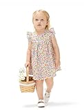 PATPAT Baby Girl's Floral Dress Ruffle Sleeve Cute Playwear Round Neck Dresses Peach 6-9 Months