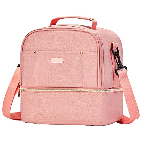 Image of Breast Pump Bag Cooler Compartment for Breast Pump - Cooler and Moistureproof Bag Double Layer for Mother Breast Milk Pump Lunch Bag Outdoor Working (Pink)