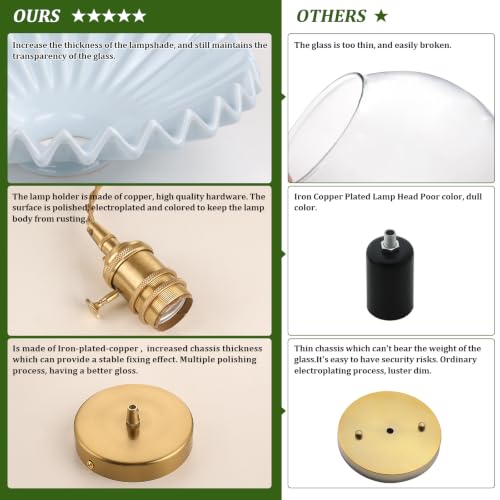 Image of Shenmoyl Pendant Light with Blue Pleated Ceramic Lmapshade, Brass Vintage Pendant Light Adjustable Hanging Light for Kitchen Island Dining Room Hallway