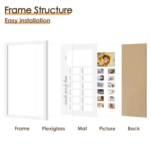 Image of DUENPY 8x16 First Year Baby Photo Frame 12 Month White | Sweet Keepsake Frame, Ideal Newborn Gift, Perfect for Recording Baby Growth Milestones for Home Decoration