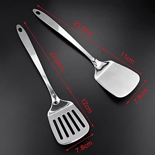 2Pcs Kitchen Spatula Set, Solid & Slotted Stainless Steel Turner Spatula, Cooking Utensil for Frying Steak Fish Eggs Pie Pancakes