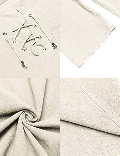 image for COOFANDY Mens Cotton Linen Tank Top Shirt Casual Lace Up Beach Hippie 