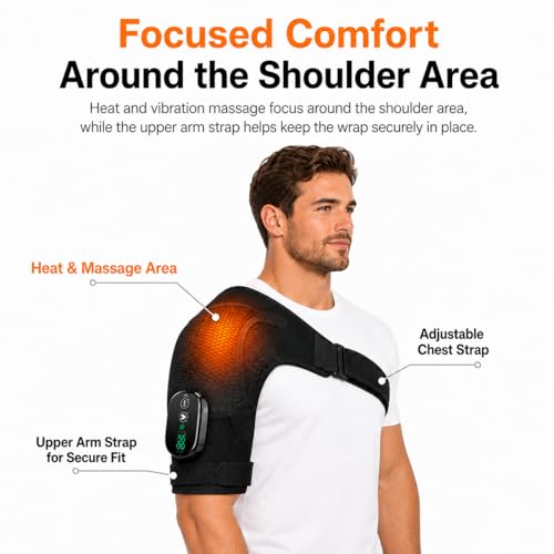 Image of Cordless Shoulder Heating Pad with Massage, Rechargeable Shoulder Massager with Heat, Heated Shoulder Wrap, 3 Heat Levels & 3 Vibration Modes, 5000mAh Battery, Left or Right Shoulder, Black