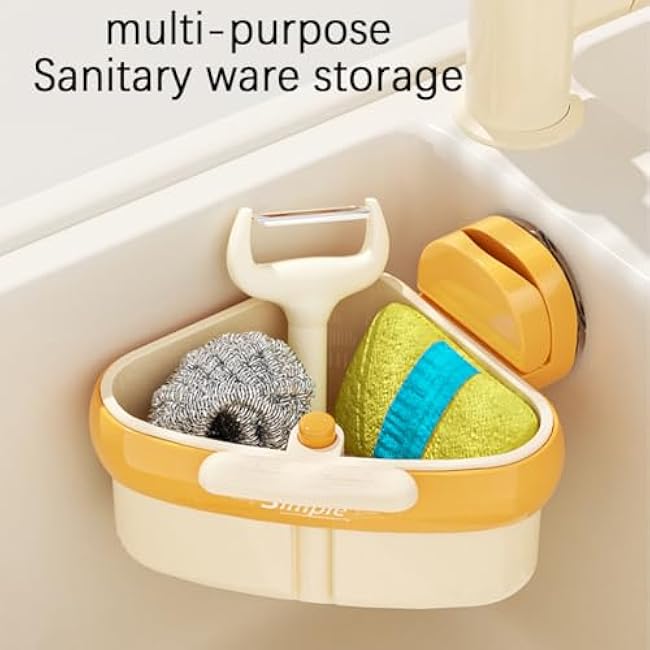 2-Pack Sink Corner Organizer Rack - Adhesive + Suction Cup Dual Mount | Quick-Drain Design for Sponges/Scrub Brushes | Countertop-Saving, Fits Kitchen & Bathroom (Shower Rags Too)