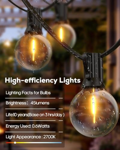 Image of LITVERSE String Lights for Outside 50 FT, Outdoor Lights for Patio with 50 + 1 Shatterproof LED Edison Bulbs, G40 Waterproof Connectable Hanging Lights for Backyard Bistro Party Balcony