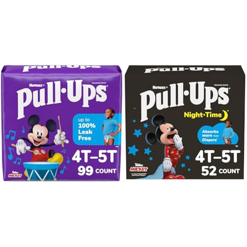 Bundle of Pull-Ups Boys' Potty Training Pants, 4T-5T (38-50 lbs), 99 Count (3 Packs of 33) + Pull-Ups Boys' Night-Time Potty Training Pants, Size 4T-5T (38-50 lbs), 52 Ct