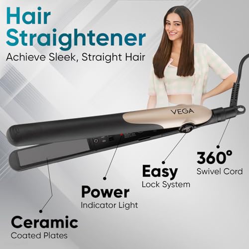 Vega Miss Versatile Styling Set Straightener, Curler & Dryer Gift Combo for Women, 1000W Hair Dryer with 2 Head/Speed Setting, Hair Straightener & Curler comes with Ceramic Coated, (VHSS-03), Black (Image - 3)
