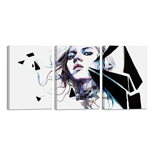 Toile Mur Art Femme Aquarelle : Tableau Salon Moderne 3 Pièces Peintures Encadrées