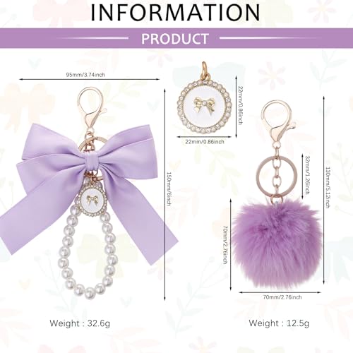 Cute Bow Keychain for Purse, 2 Pcs Bag Charms for Handbags, Purse Accessories Charms Gifts for Girls Women2