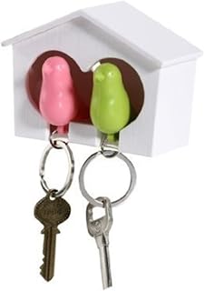 OKUMEYR Portallaves De Casa Forma De Pajarera Con Llaveros Silbato De Color Rosa y Verde Para Claves y Accesorios Del