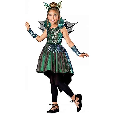 Seasons Direct Halloween Girls Deluxe Dragon Costume (M(8-10)) Green Cover