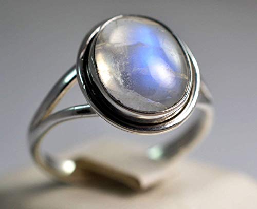 Navya Craft Rainbow Moonstone Oval 925 Solid Sterling Silver Handmade Women Ring Sizes 4 To 13 #TOP2