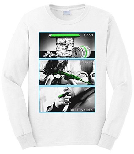 Cybertela Men's Cash Money Billionaire Long Sleeve T-Shirt (White, X-Large)