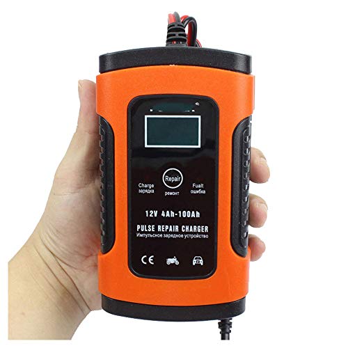 CONRAL Batería 12V Cargador impulsos, Cargador de batería de automóvil y mantenedor 6 Amp. 12V. Carga automática de reparación en 3 etapas para la Motocicleta de Camiones con Pantalla LCD Cover