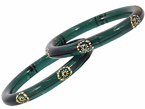 Image of NMII Traditional Glass With Diamond Cutting Pattern Glossy Finished Stylish Kada Set For Women And Girls | Crystal Glass Kada Bangles Set For Wedding, Festive