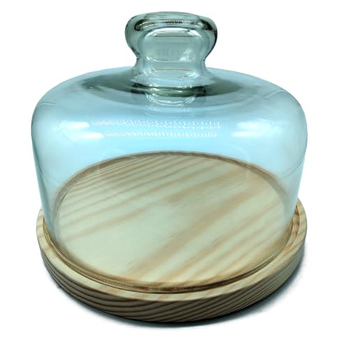 Acan Tradineur - Quesera Redonda con Tapa de Cristal - Base Fabricado en Madera - Ideal para Guardar el Queso, Embutidos u Otros Alimentos - Ø 19,3 x 15,5 cm