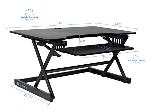 Rocelco 38" Height Adjustable Standing Desk Converter With Anti Fatigue Mat Bundle - Sit Stand Computer Workstation Riser - Dual Monitor Retractable Keyboard Tray Gas Spring - Black (R Dadrb-38-Mafm) #TOP2