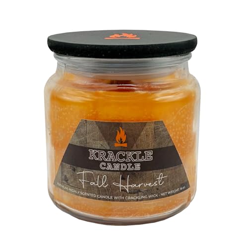 Image of Krackle Candle | Fall Harvest | 16 oz Scented Candle with Natural Crackling Wooden Wick | Poured in the USA | Cinnamon, Nutmeg & Clove Fragrance