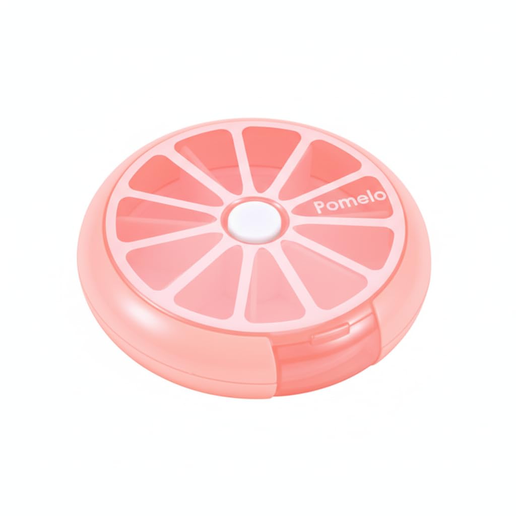 Yosoo Pilulier portable lot de 3, rotatif, pour les 7 jours de la semaine, étui de rangement des médicaments, distributeur de vitamines, conteneur de stockage, orange/citron/pomelo