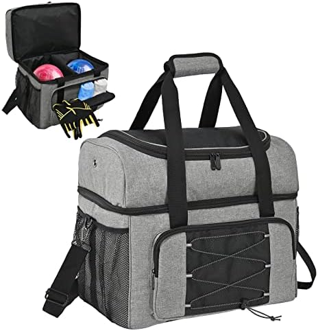 Jaffzora Bowling Ball Bag, 2 Balls Bowling Tote Bag with Padded Divider and Ball Holder, Fits a Single Pair of Bowling Shoes Up to Size 16 for Men