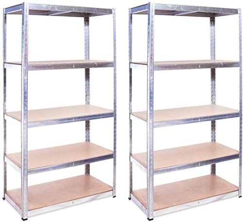 Garage Shelving Units: 150 x 75 x 30 - 2 Bay - Galvanised Steel - 5 Tier Cover