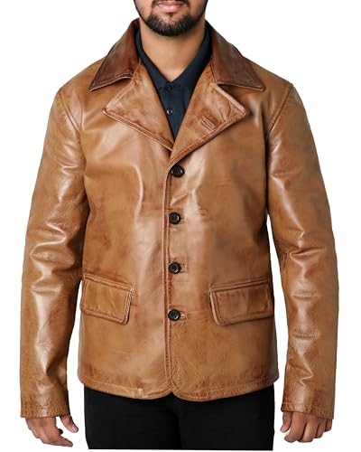 Men's Brown Genuine Real Cowhide Coat Jacket | Brown Cowhide Leather Jacket