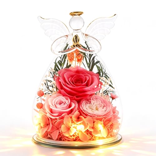 Rosa eterna SerPro iluminada en ángel de vidrio: flor duradera sin mantenimiento 2