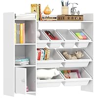 AIYAPLAY Toy Storage Unit, with 8 Removable Bins, Storage Shelves, Cabinet, Toy Organiser, for Playroom, Kids Room, Nursery, White