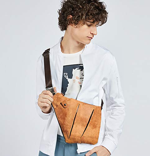Anti-theft Sling Chest Pack for Men Genuine Leather Crossbody Shoulder Bag Segmented Crossover Backpack Business Travel Cycling Camping Hiking One Strap Backpack Daypack Waterproof Light Brown2
