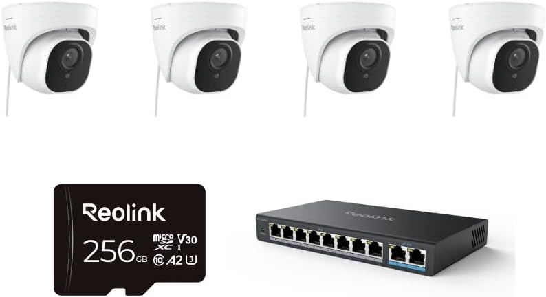 REOLINK 4K Wired Security Camera Outdoor System, IP Dome Surveillance Camera with Human/Vehicle Detection, PoE Switch wi