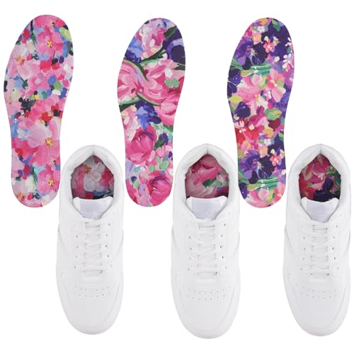 Image of 3 Pair Womens No Show Socks Anti-Odor Sockless Shoe Insert Size 6-9 | Thin Shoe Insoles,Breathable,Comfort Barefoot Shoe Liner,Machine Washable,Moisture Control,Cute,Everyday Insole,Floral Print