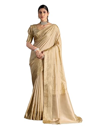 Image of MADHUHANSH Women's Cotton Silk Saree with Unstitched Blouse Piece Zari Weave and Floral Pattern | Heavy Embroidery Saree for Women | Interview Saree for Women | Readymade Blouse with Saree Set