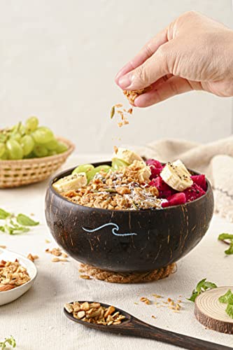 Coconat Hand-Painted Coconut Bowls With Spoon Set And No-Wobble Holders For Serving Smoothies, 100% Natural - Durable - Eco Friendly, Handmade Organic Coconut Shells (Mermaid) #TOP2
