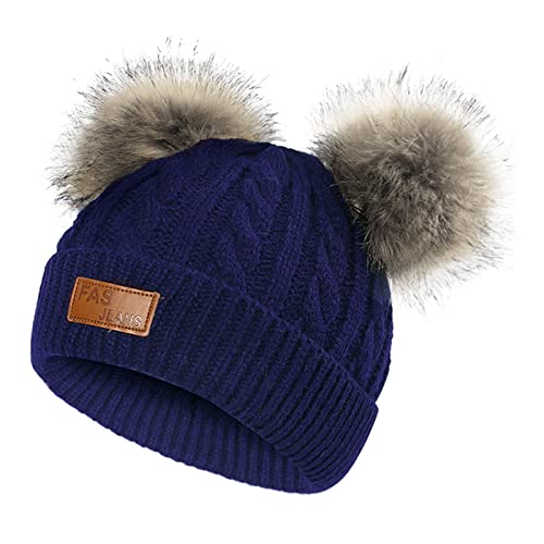 Image of American Trends Baby Beanie Hat Double Pom Pom Toddler Beanies Knit Infant Winter Hat Caps for Boys Girls