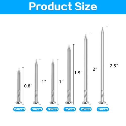 Alahugyef US-096 Hardware Nails Assortment Kit, 450Pcs Stainless Steel Picture Hanging Nails thumb #1