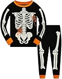 Kinder Skelett Pyjama Glow in the Dark 100% Baumwolle Nachtwäsche Kleinkind Mädchen Jungen Kürbis Halloween Pjs Sets 3-10 Jahre, Orange/Totenkopf, 116