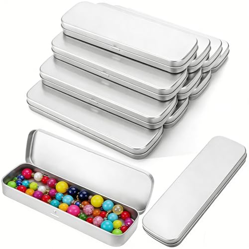 Youeon Estojo retangular de estanho, 12 peças, 20 x 6 x 2,3 cm, caixa de lata vazia fina com dobradiça, caixa de lápis de metal, recipientes de armazenamento versáteis para canetas, lápis, artesanato